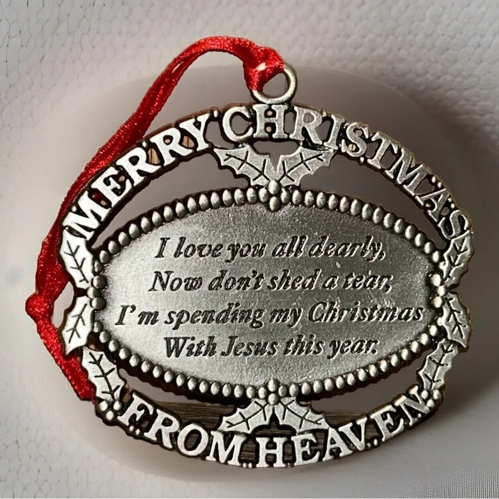 John W. Mooney Jr. MERRY CHRISTMAS FROM HEAVEN Pewter Ornament  Vintage 1990